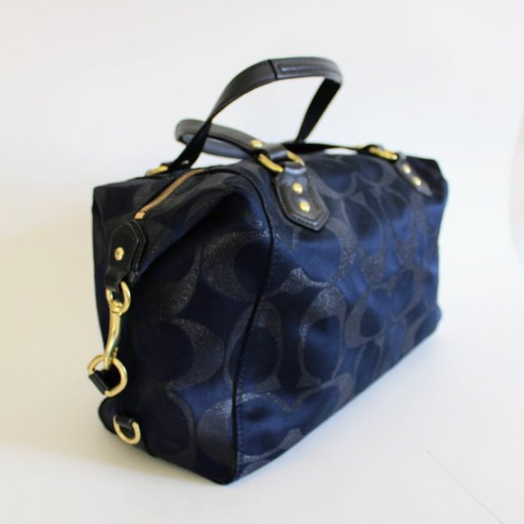 Vintage Y2K Coach Black/Navy Metallic Large Front Flap Carryall Satchel Purse - Picture 11 of 15